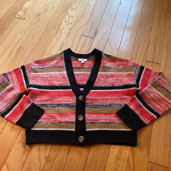NWOT women's multicolored striped cropped button down cardigan size small - Picture 1 of 8